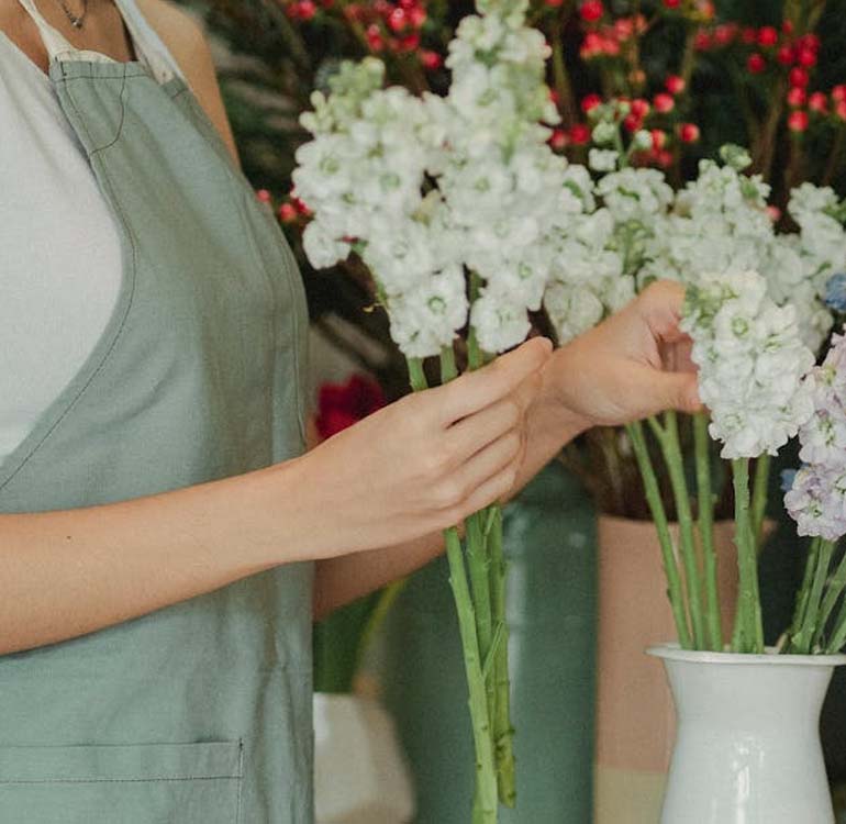 Local florist preparing flowers